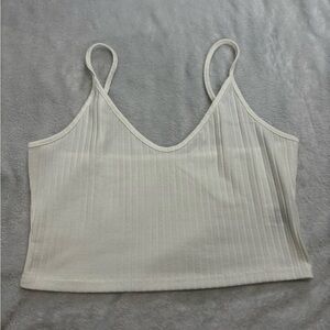 SHEIN White Ribbed Knit Cropped Cami Top V-Neck Sleeveless‎ Tank L